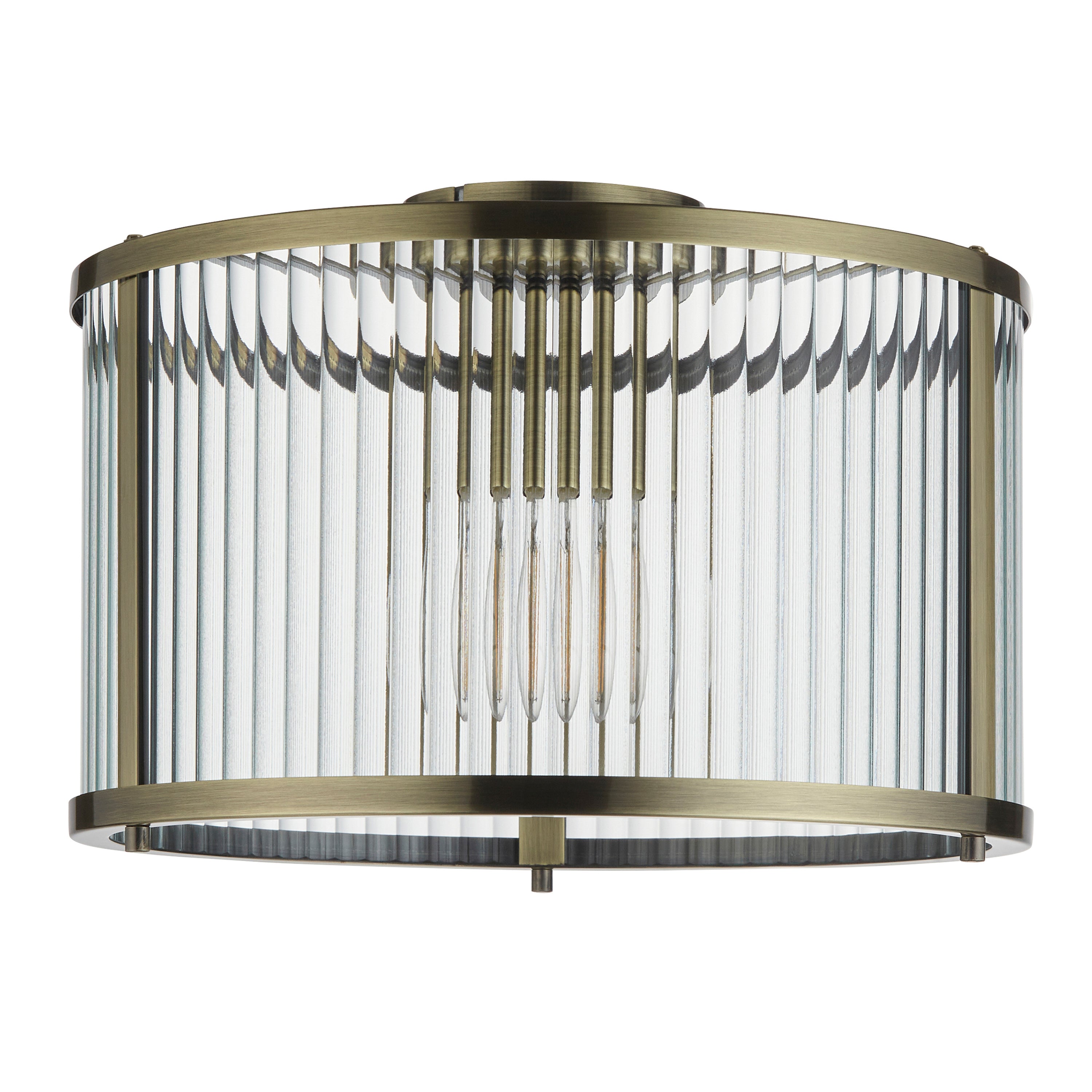 Hayden Antique Brass & Clear Ribbed Glass Ceiling Light